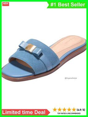 Cole Haan Go-To Emalia Slide Bow Sandals Leather Snakeskin Flats